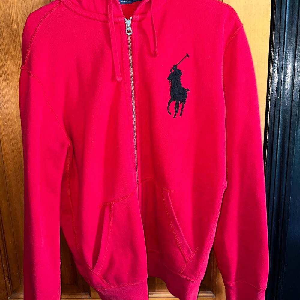 Polo Red Zip-Up Hoodie with Logo